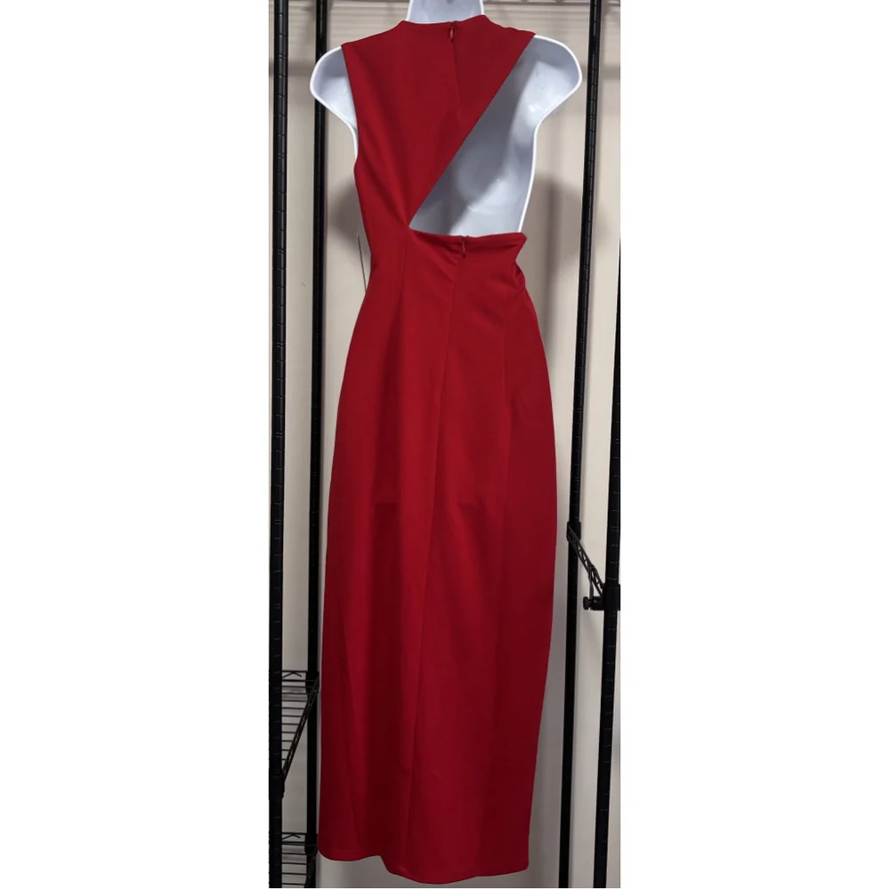Donna Morgan Red Sleeveless Cutout Midi Dress NWT Size 10 - Picture 5 of 6